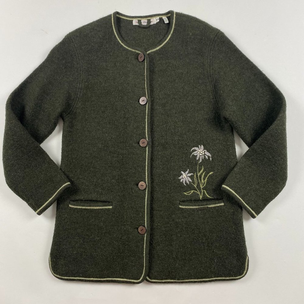 Gaddy Collection Hand Framed Wool Cardigan Sweater Jacket Women's Medium Green
